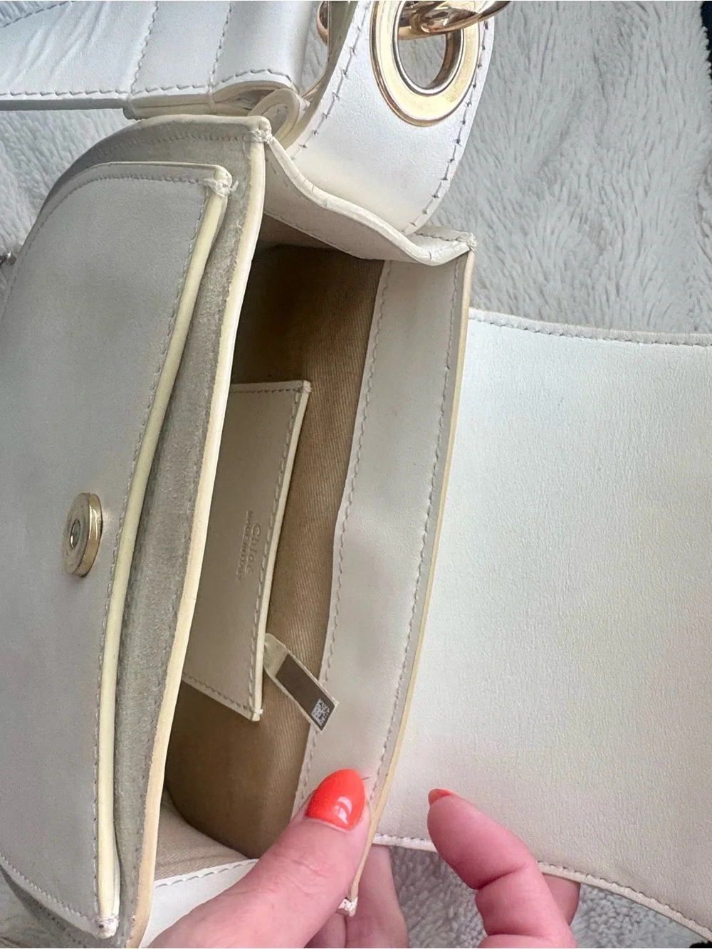 Chloé Tess Small Cream Leather Crossbody Gold Ring Bag